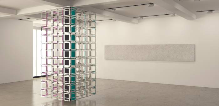 Carla Arocha & Stéphane Schraenen, 'Column', 2015. Acrylic, stainless steel and Plexiglas, 300 x 130 x 130 cm. Courtesy of the artists. Simulation by Pieter Maes. Image Courtesy Parasol Unit