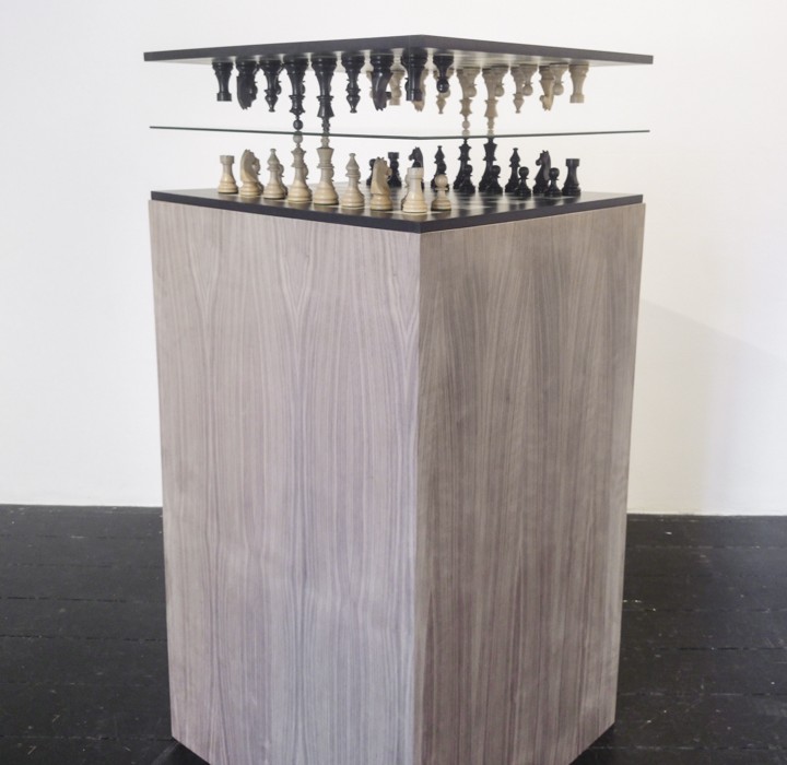 James Hopkins, "Lull," 2014, Wood, Mirror and Chess Set, 118 x 56 x 56 cm.