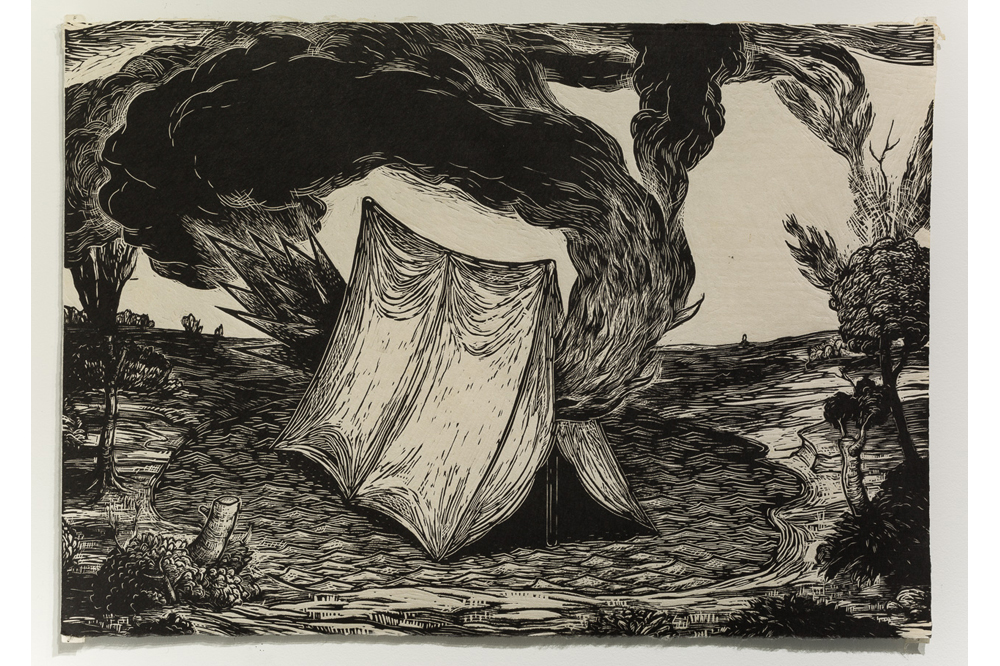 Printmaking in the Anthropocene: Sean Caulfield’s Uncannily-Timed “Firedamp” Burns Darkly